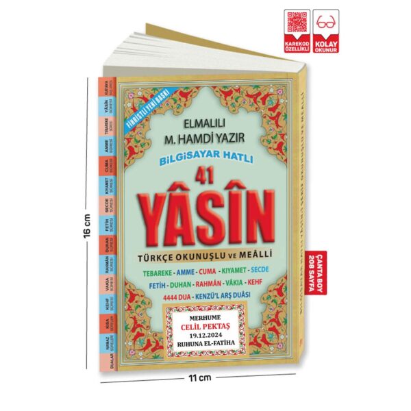 Çanta Boy İsim Etiketli Yasin-i Şerif - Sarı Renk