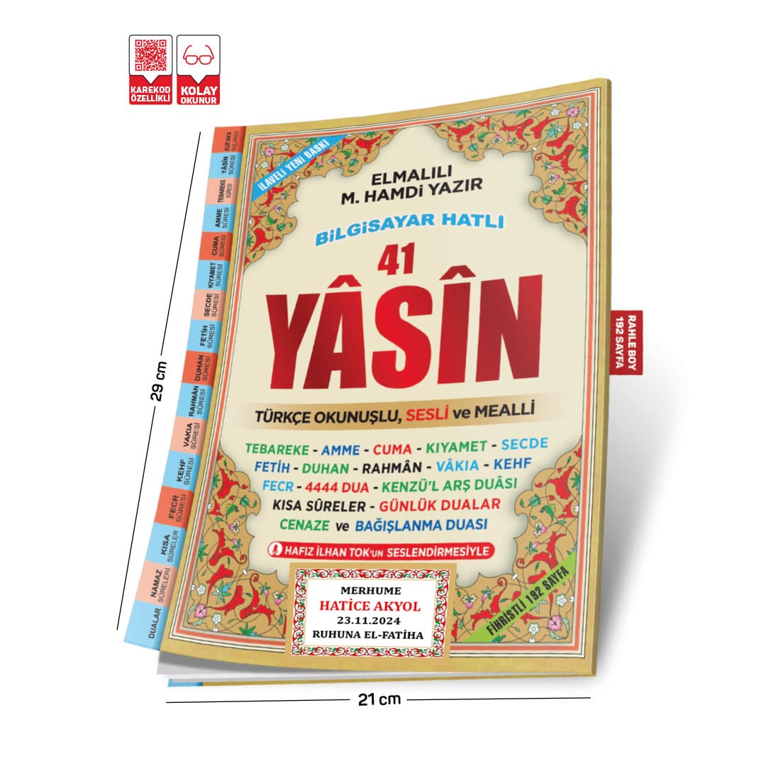 Fihristli-Yasin-Rahle-Boy.jpg Sesli Yasini Şerif Türkçe Fihristli Rahle Boy 192 Sayfa İsimli etiket - Görsel 1