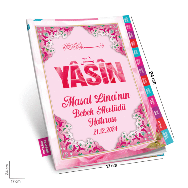 Yasini Şerif Açıklamali ve Mealli Orta Boy Pembe Renk Örtücü Etiket