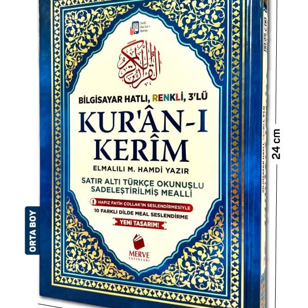 Orta Boy Satır Altı Türkçe Okunuşlu ve Türkçe Mealli Renkli Kuran-ı Kerim