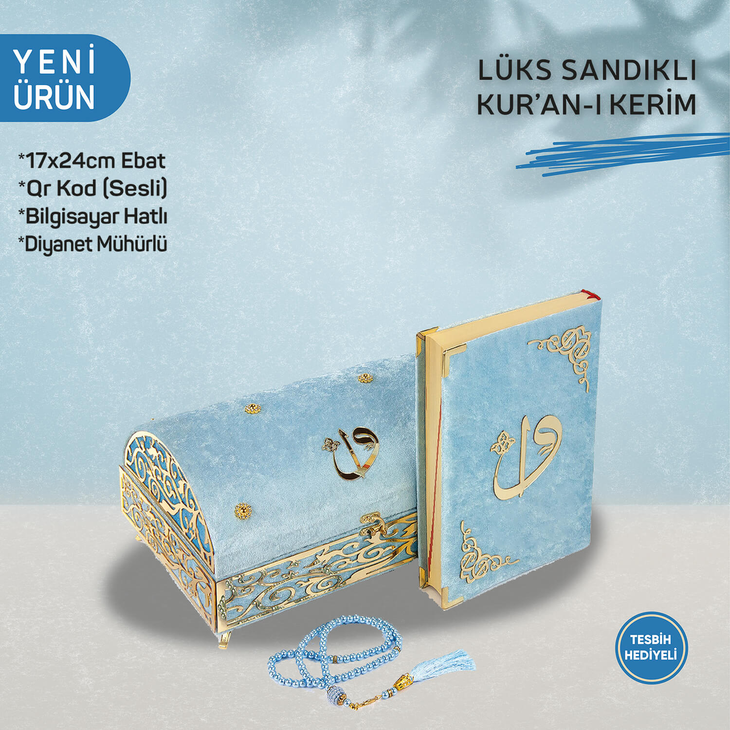 Oval-Kuran-Kutusu-02.jpg Lüks Ayaklı Oval Sandık Mavi Kadife Kuranı Kerim - Görsel 1